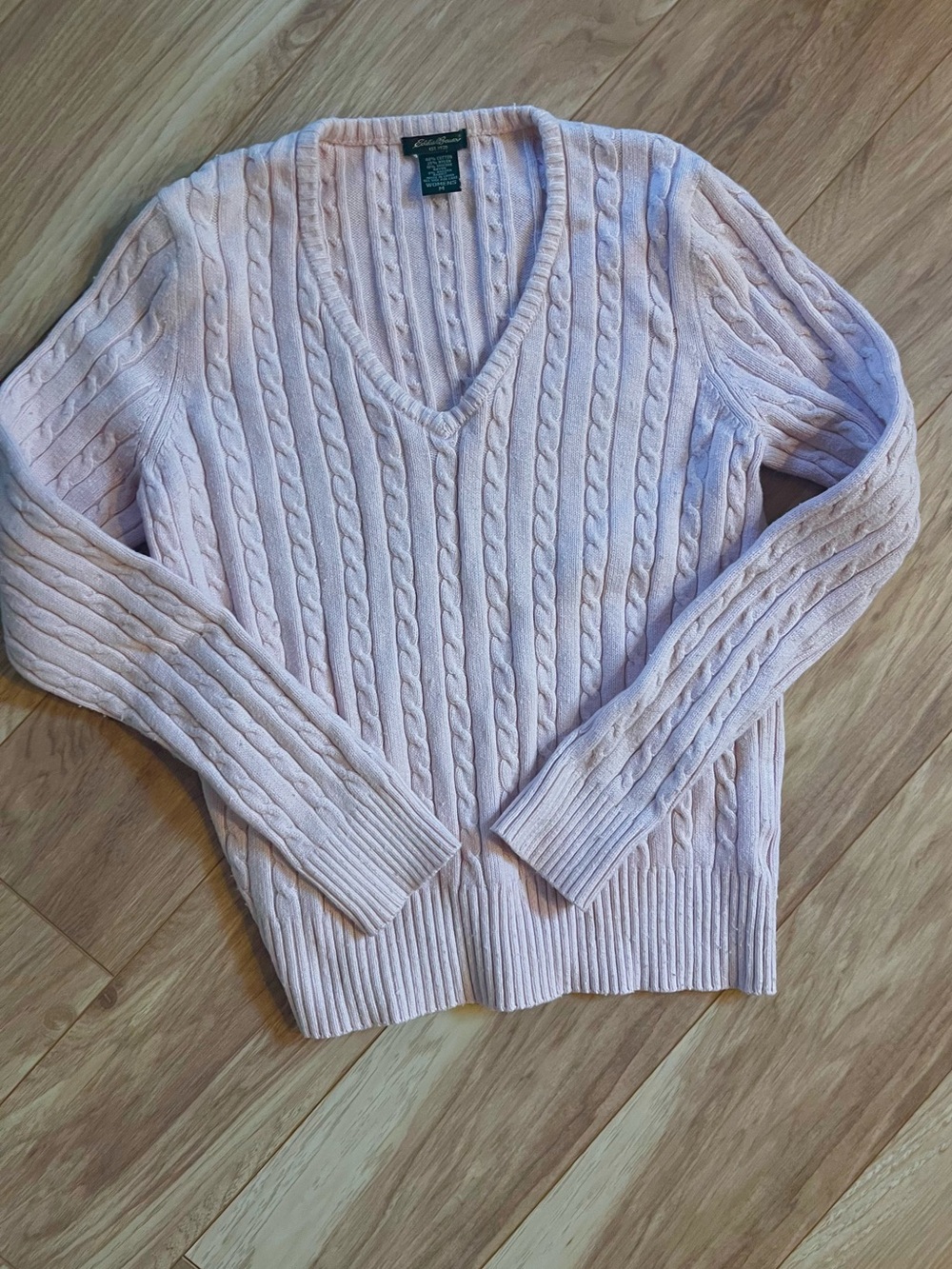 Vintage Eddie Bauer light pink fitted cable knit sweater